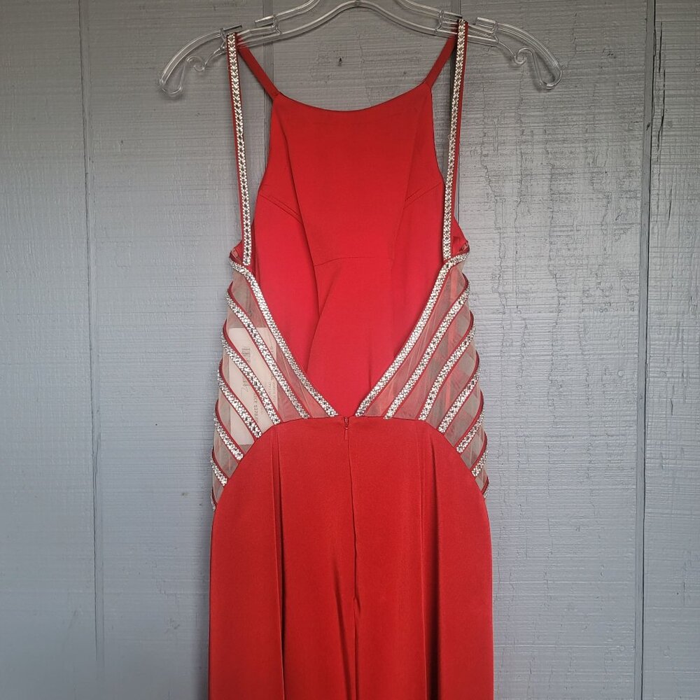 La Femme High Neck Beaded Side Cut Outs Prom, Bridal, Evening Maxi Dress. Size 4 - Picture 4 of 12